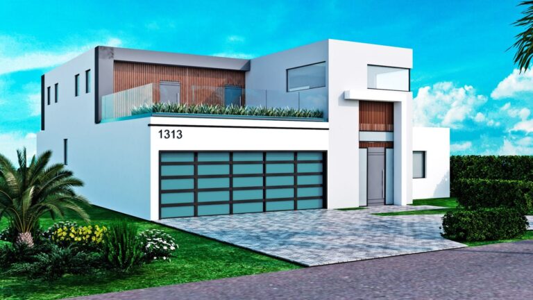 Architectural rendering of the modern 1313 full home rebuild